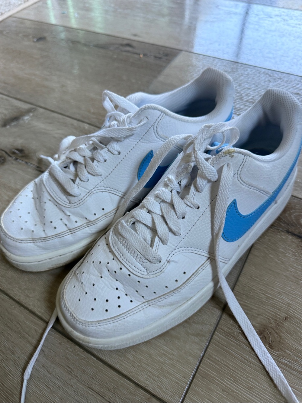 Nike Men’s White Sneakers with Light Blue Swoosh